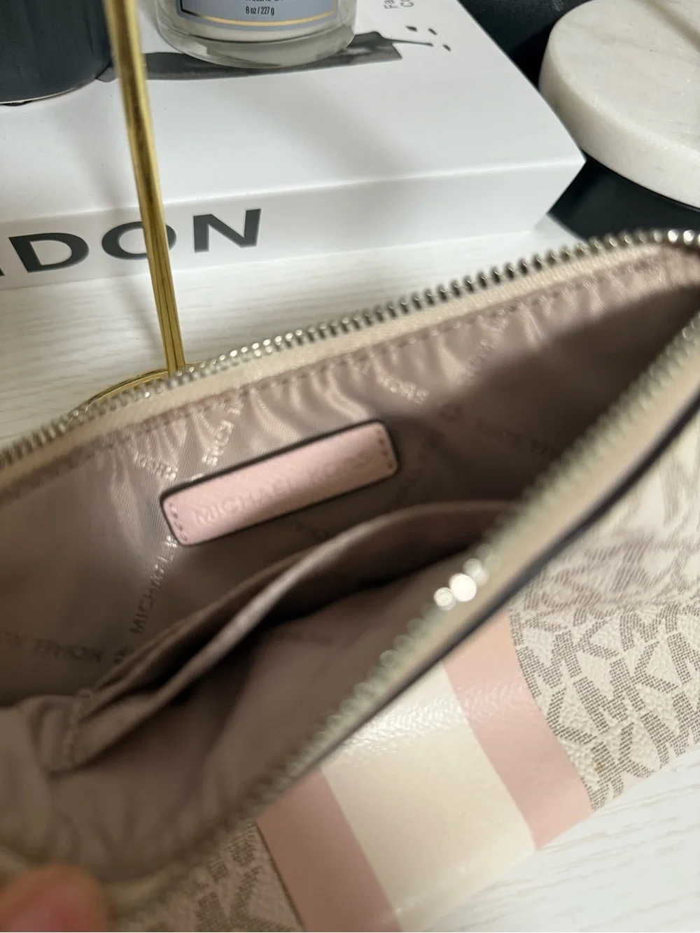 Michael Kors Pink Stripe Logo wristlet